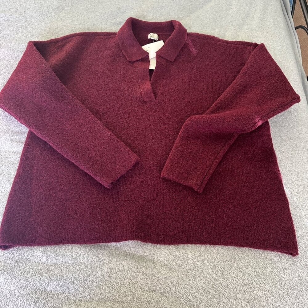 A New Day Sweater Womens Large Polo Knit Collared Burgundy New
